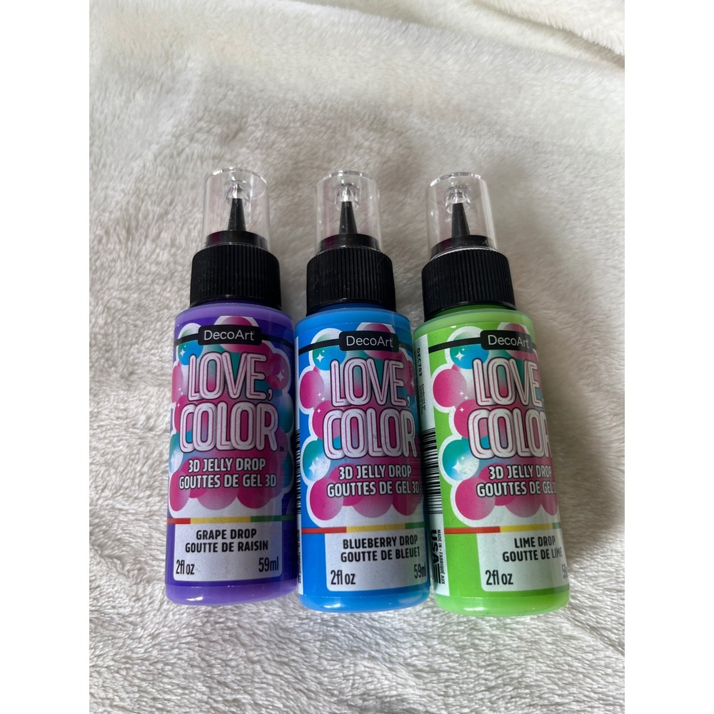 DecoArt Love Color 3D Jelly Drop Acrylic Paint 2oz 3pk Grape Blueberry Lime